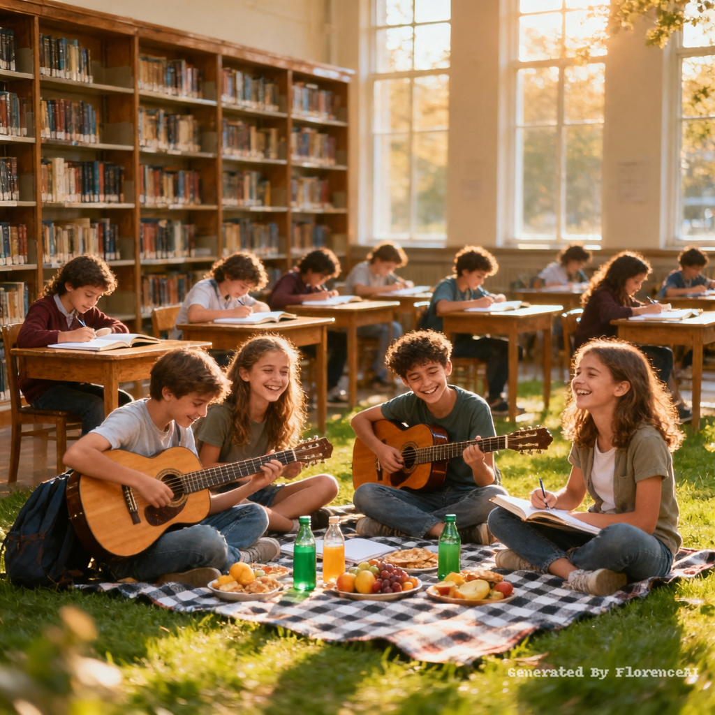 生成2张图片，图片1 Prompt:
A group of foreign middle schoo