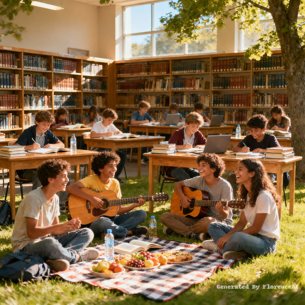 生成2张图片，图片1 Prompt:
A group of foreign middle schoo