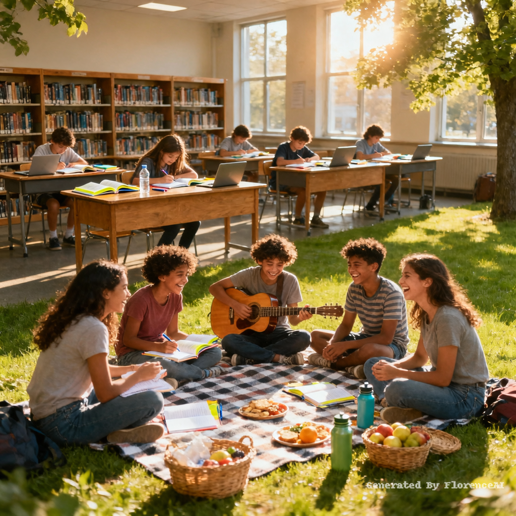 生成2张图片，图片1 Prompt:
A group of foreign middle schoo