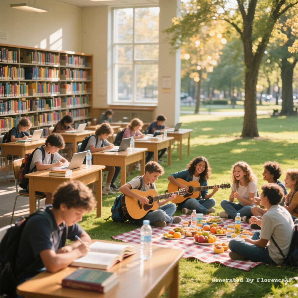 生成2张图片，图片1 Prompt:
A group of foreign middle schoo
