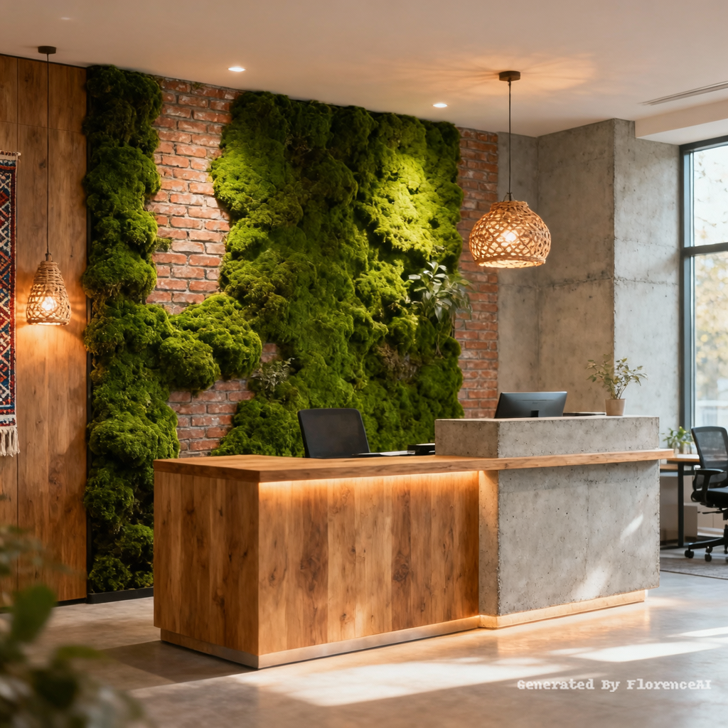 A modern eco-friendly office reception with minima