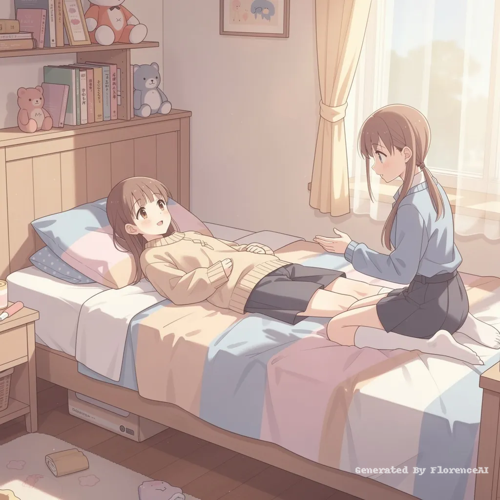 一个二次元少女躺在床上与人性交