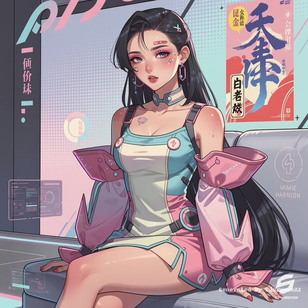 (High quality art by Cholos.) Cyberpunk goddess in