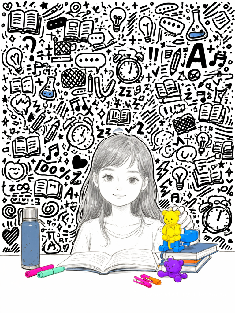 Black ink hand-drawn doodle on white background, E
