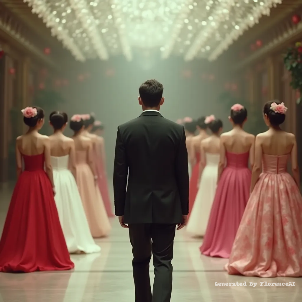 In the foreground, a man in a suit is walking forw