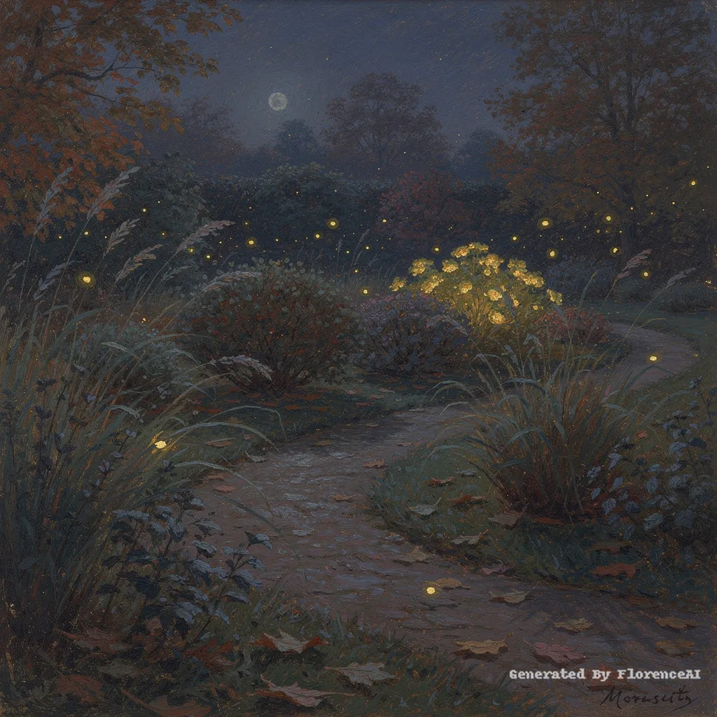 类似莫里索《秋夜庭园》，流萤点点，草间虫鸣。