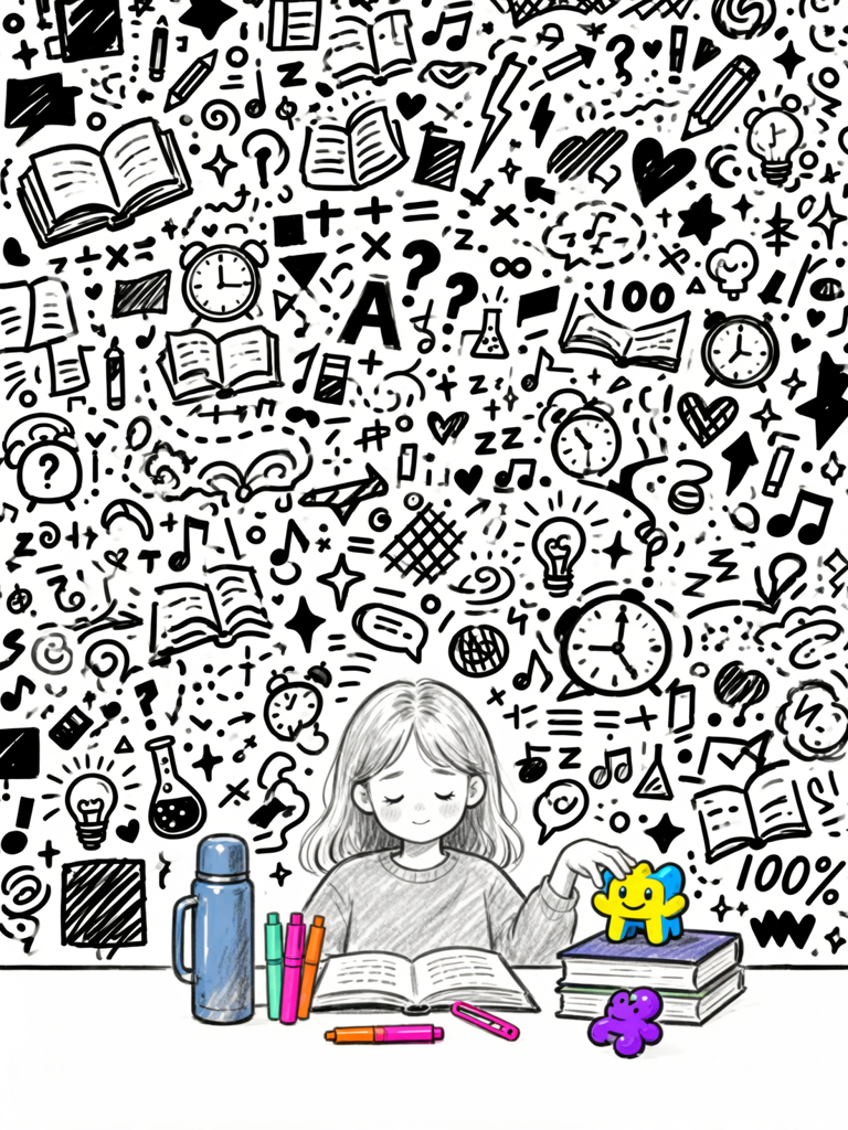 Black ink hand-drawn doodle on white background, E